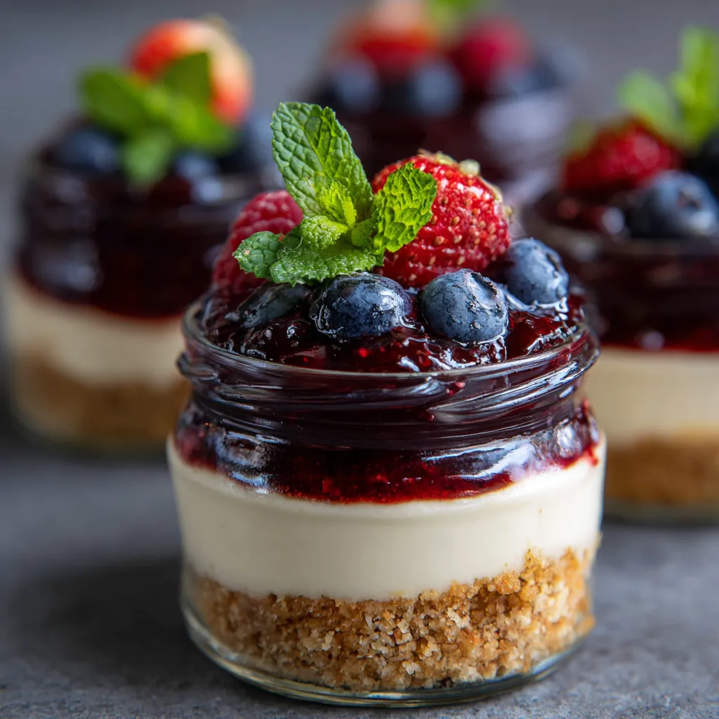 No-Bake Berry Mini Cheesecakes.