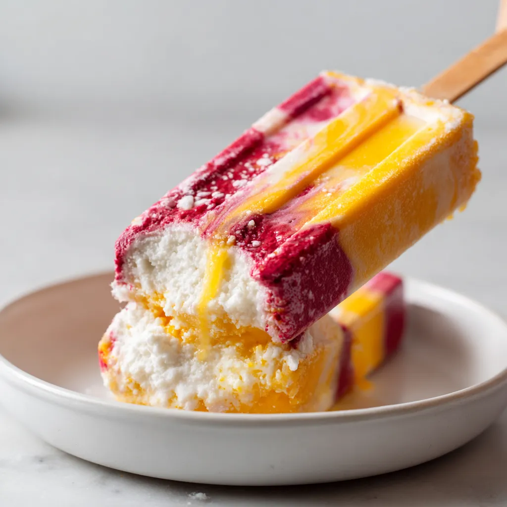 A slice of a tropical marble popsicle.