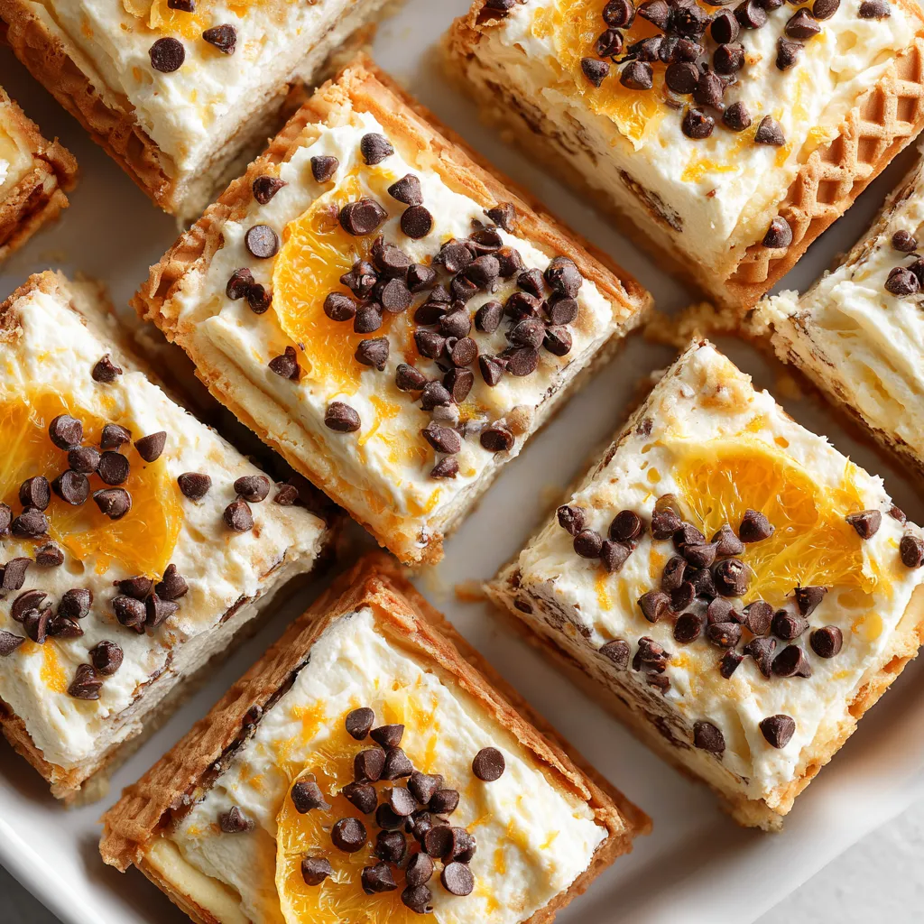A plate of cannoli cheesecake bars.