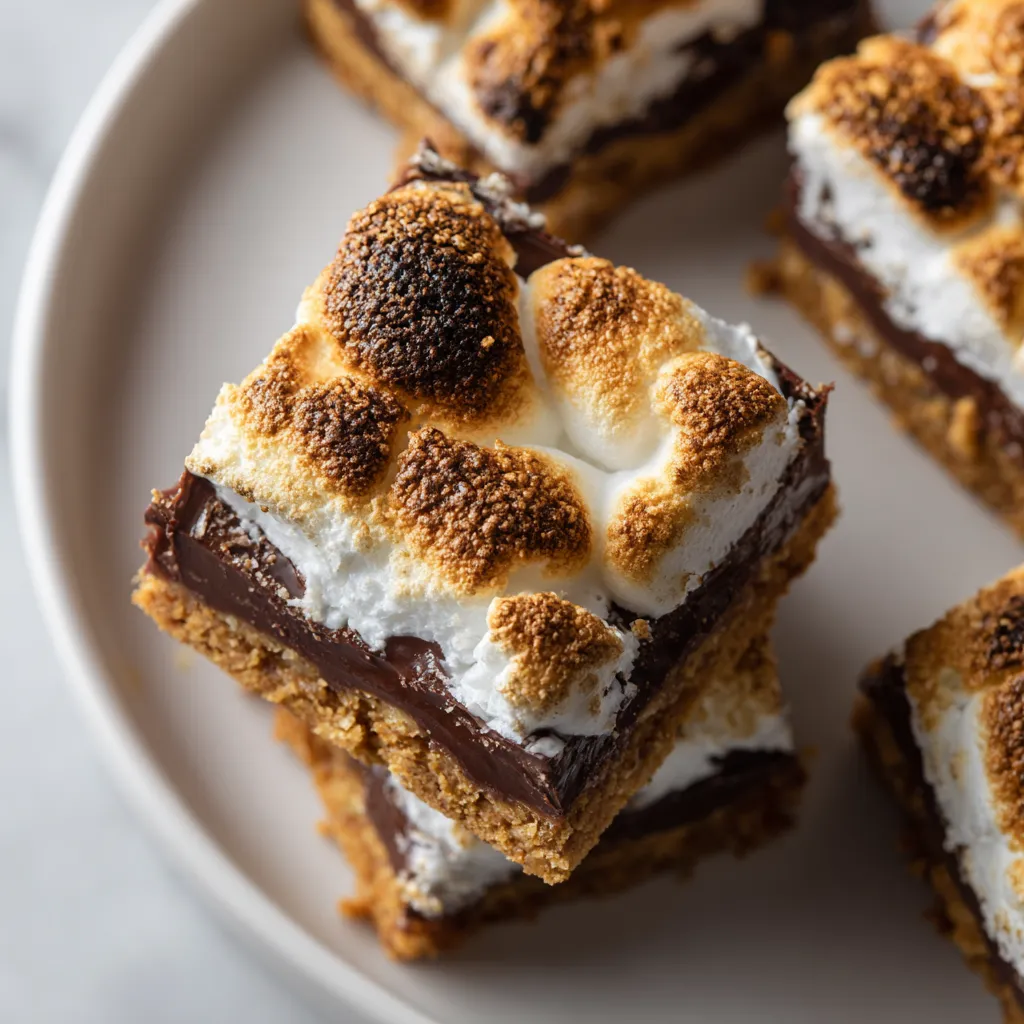 S'mores fudge bars on a plate.