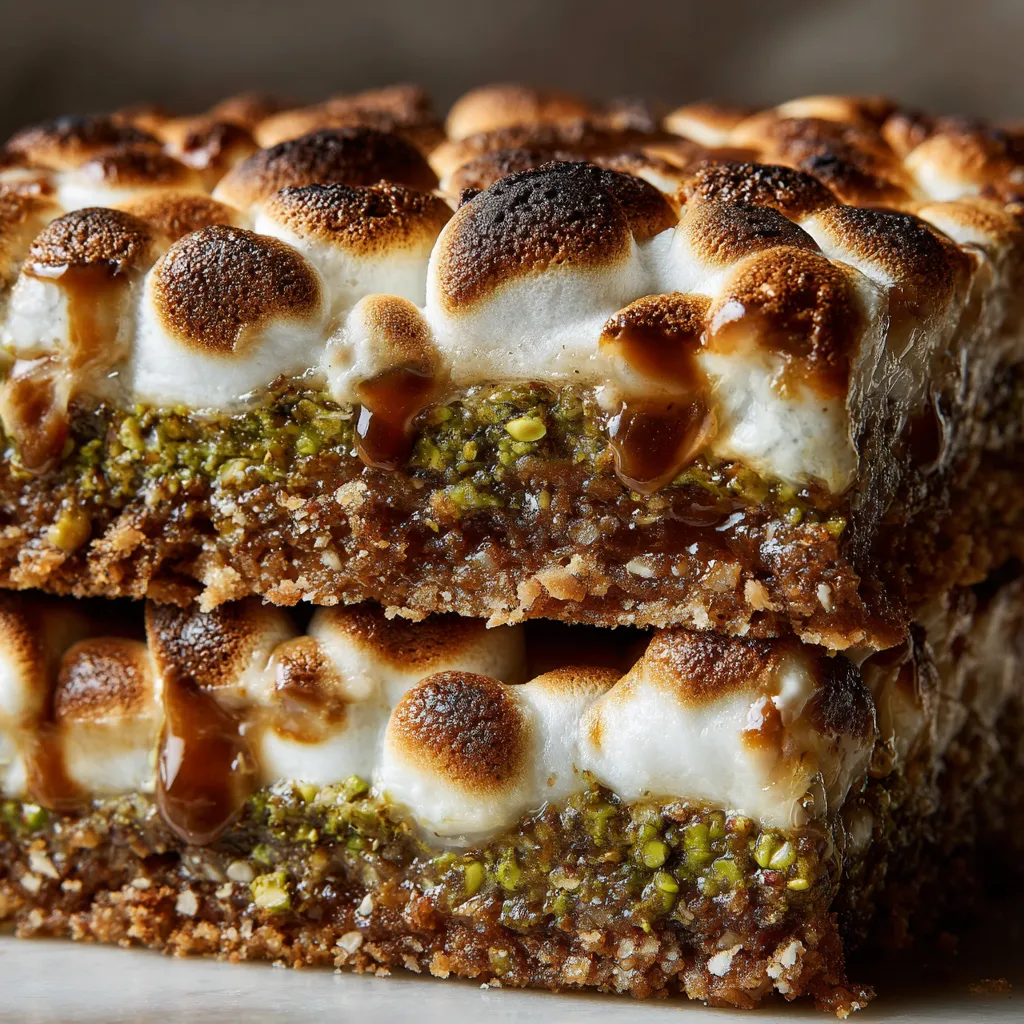 A slice of pistachio butter s'mores bars.