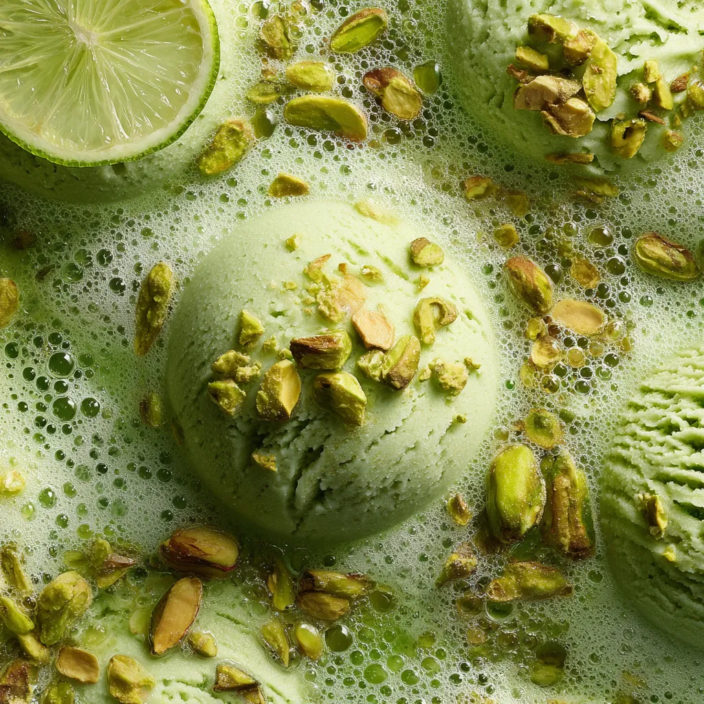 A green frozen drink with lime and pistachio flavors.