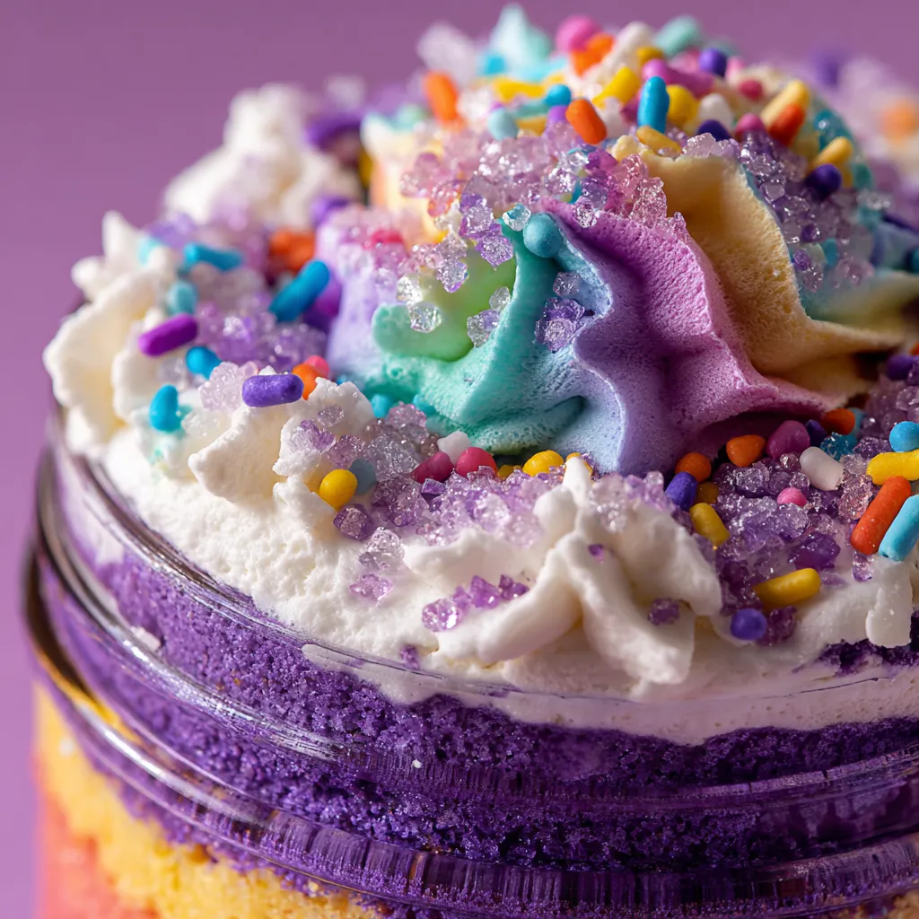 A jar of colorful cake with sprinkles.