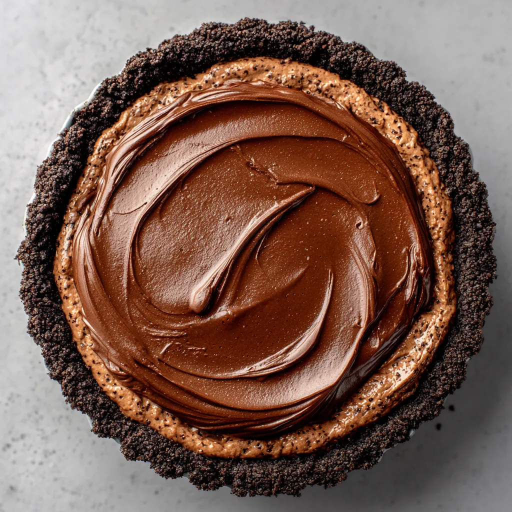 A slice of chocolate cream pie.