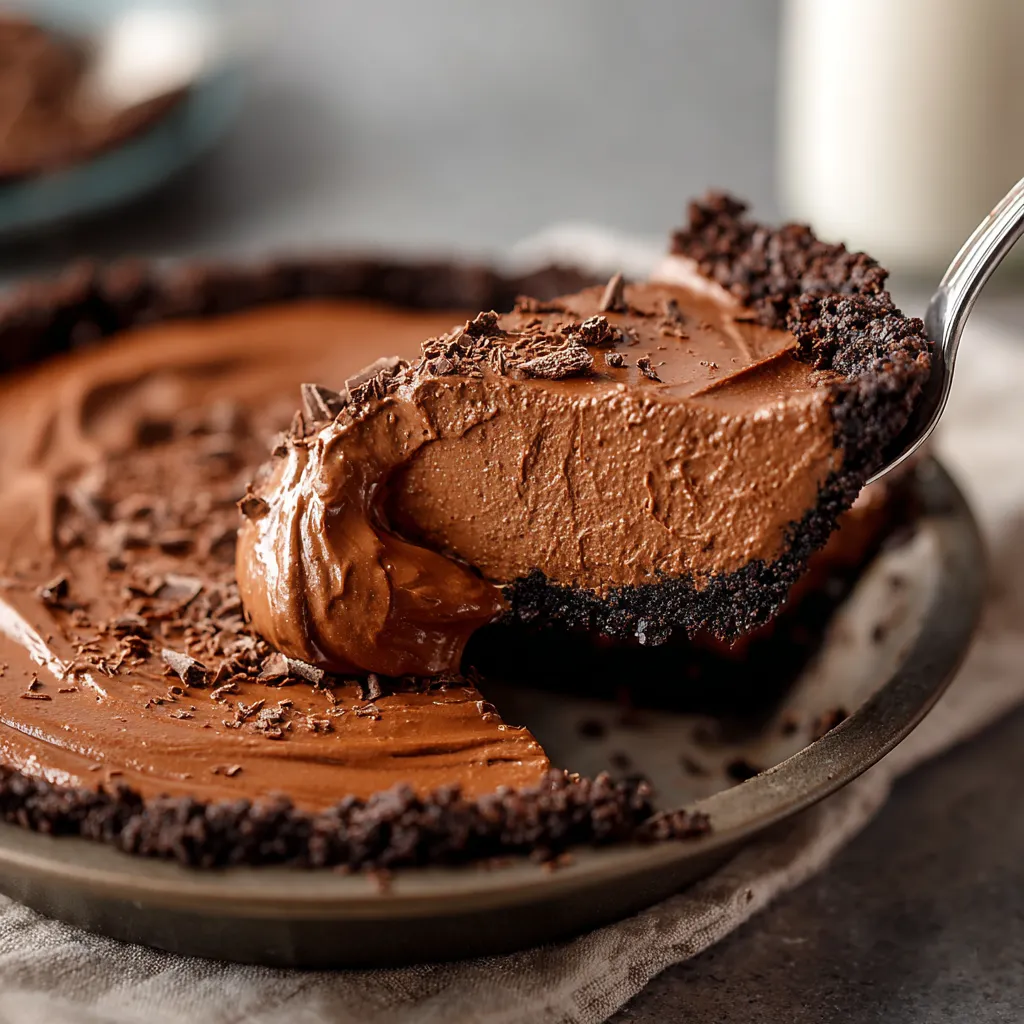 A slice of chocolate cream pie.
