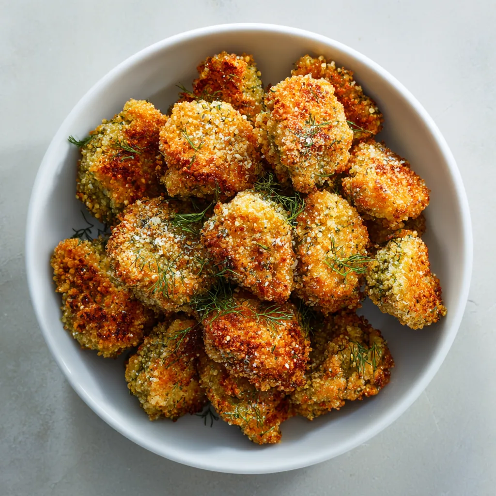 A bowl of dill-green pickle-brined popcorn chick'n.