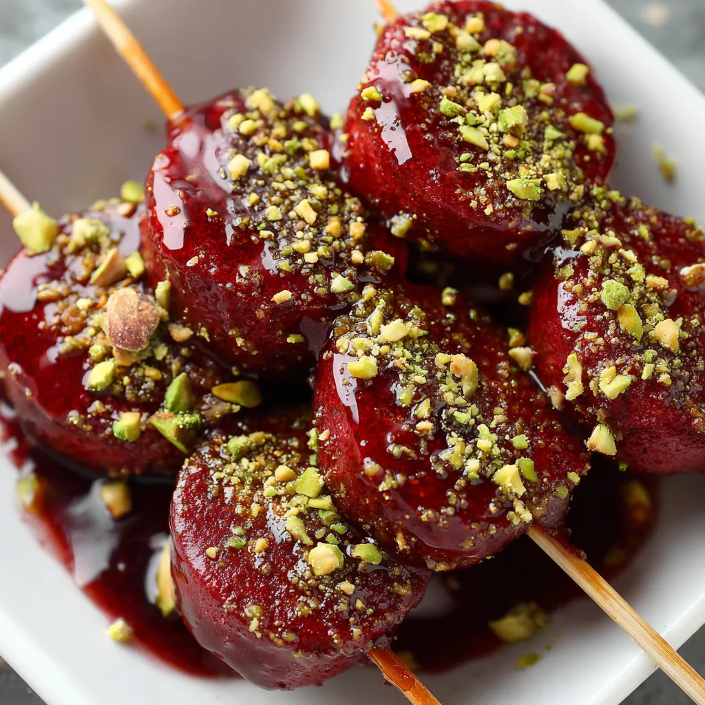 A plate of red velvet pops with a toothpick in them.