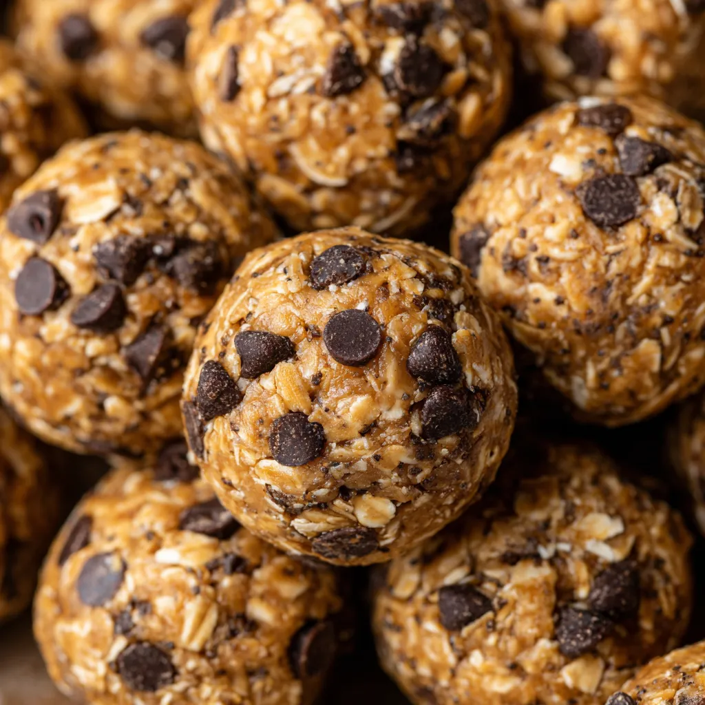 A close up of a peanut butter oat energy bite.