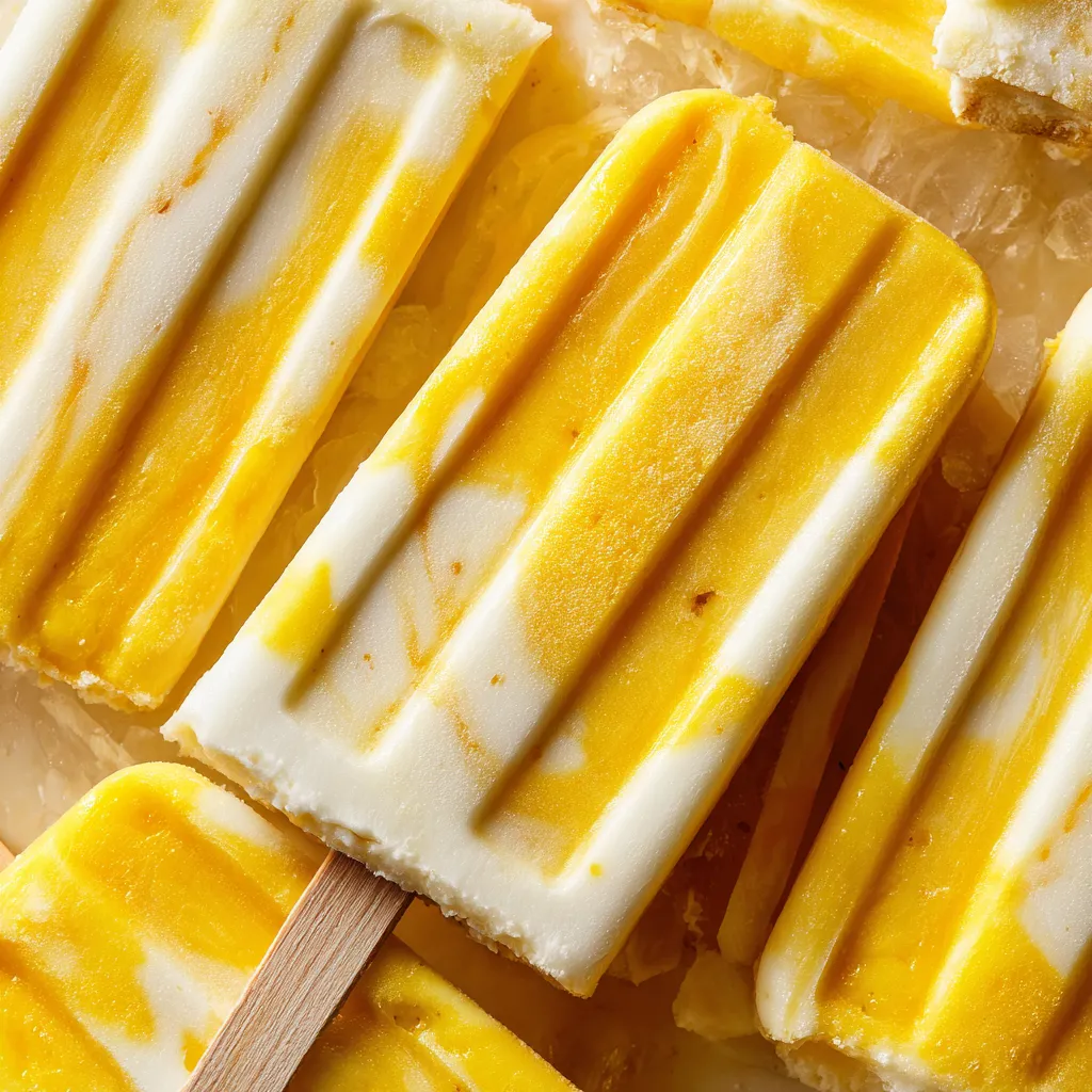 A close up of a pineapple coconut popsicle.