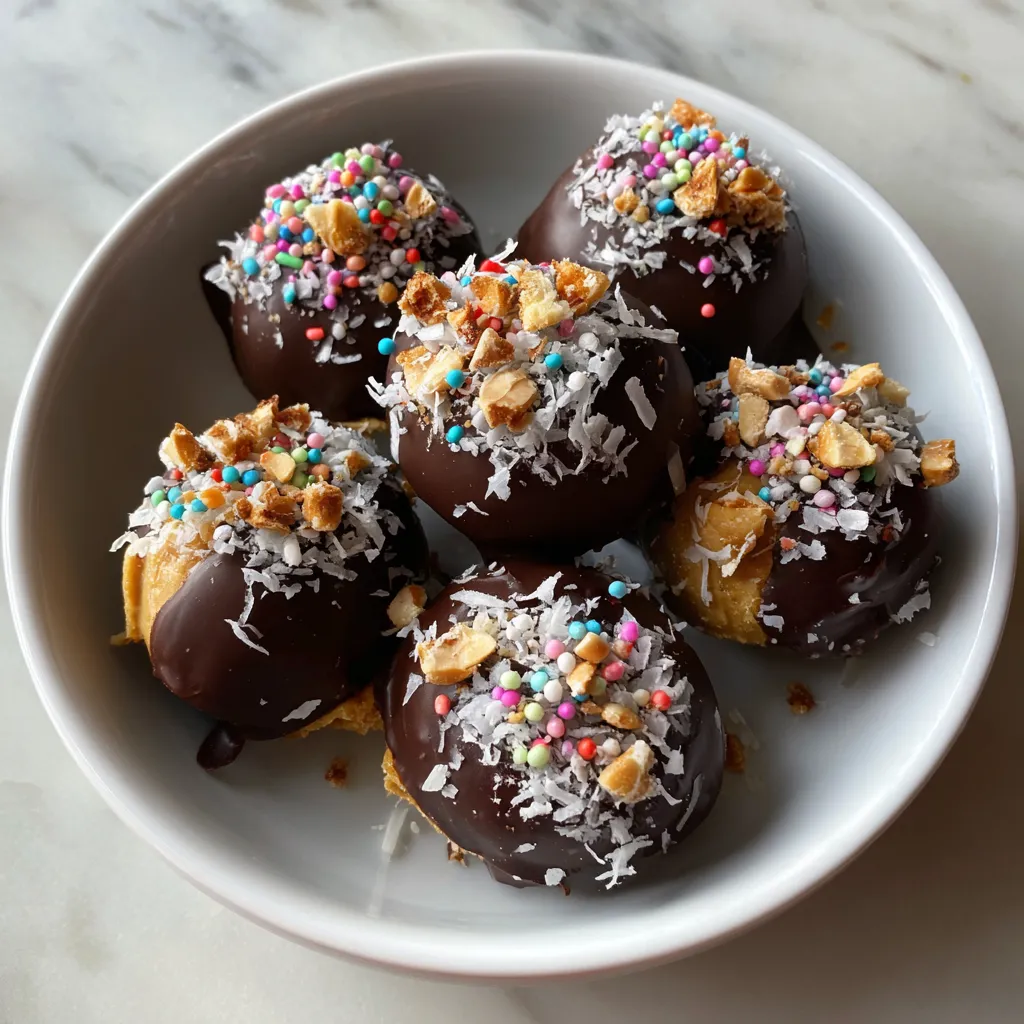 A bowl of chocolate covered banana bites.