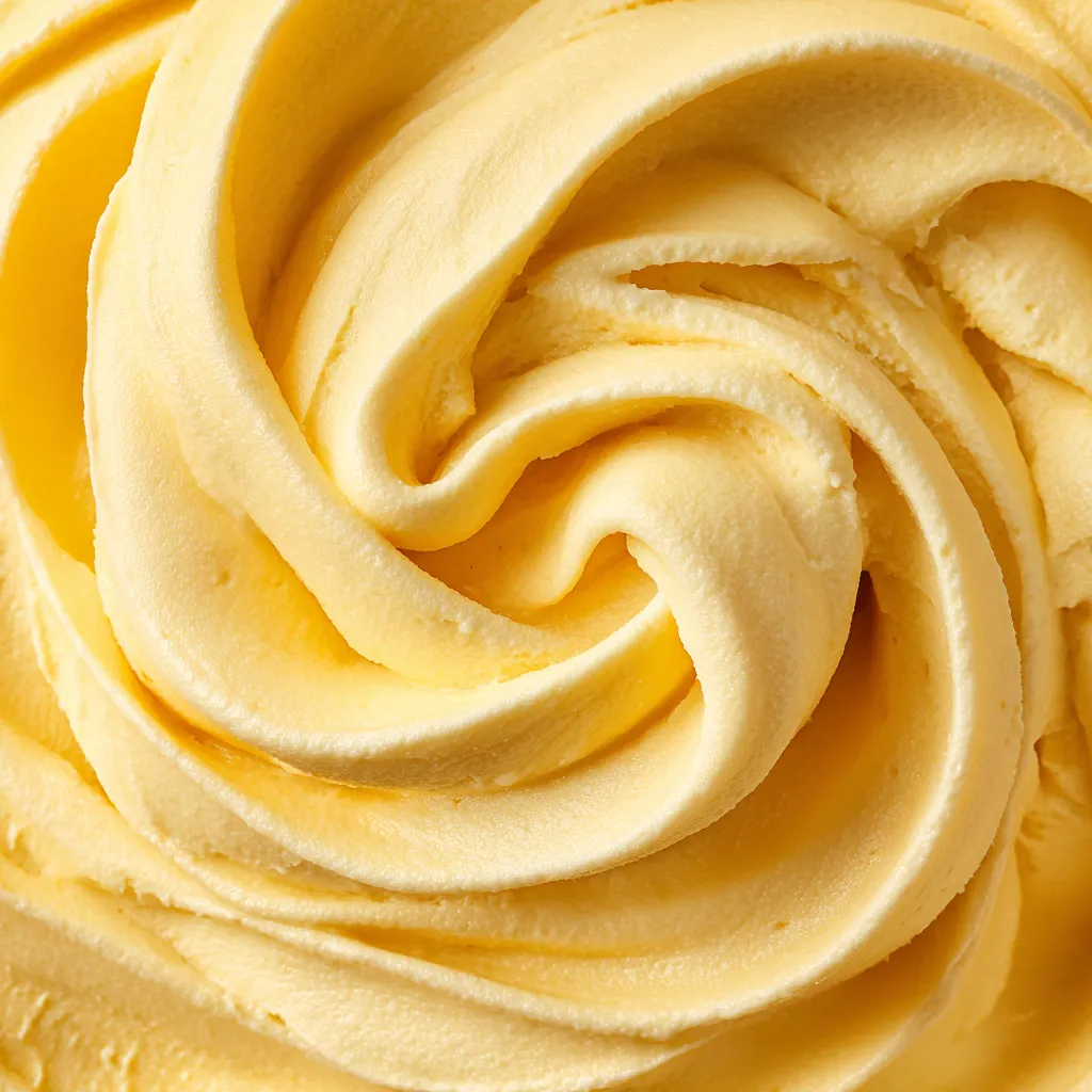 A yellow banana cream with a swirl pattern.