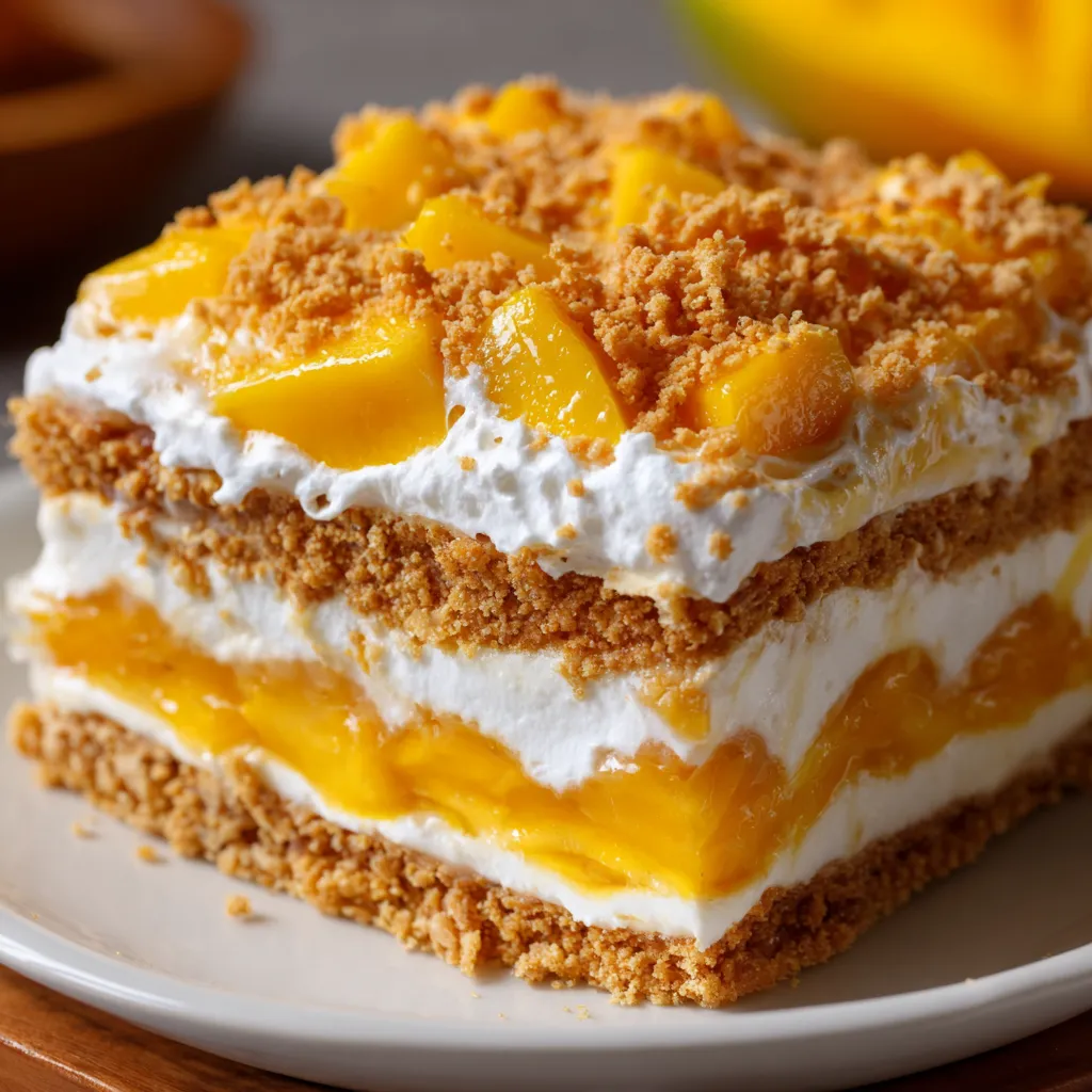 A slice of peach cobbler on a plate.