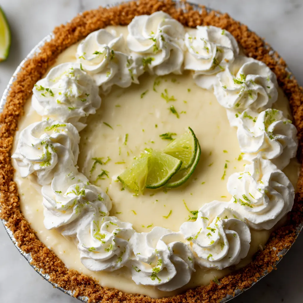 A slice of key lime pie with whipped cream.