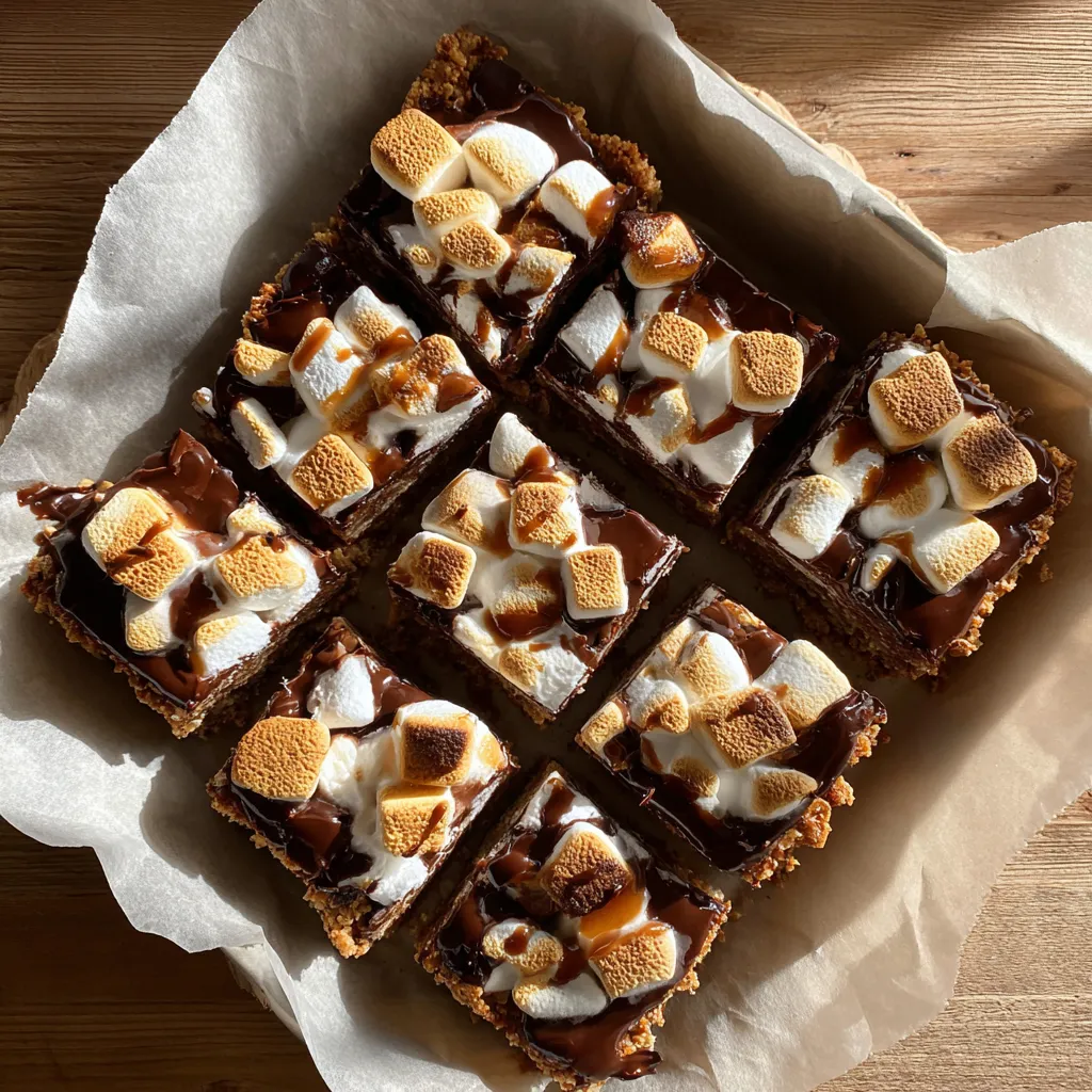 A close up of a no-bake s'mores bar.