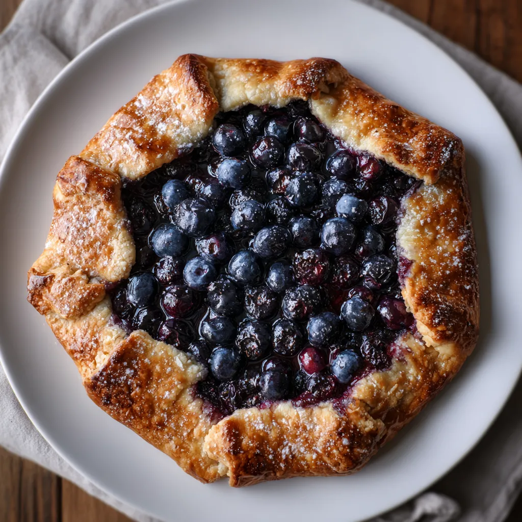 A blueberry galette on a plate.