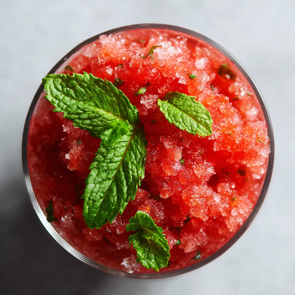 A glass of red fruit juice with a mint garnish.