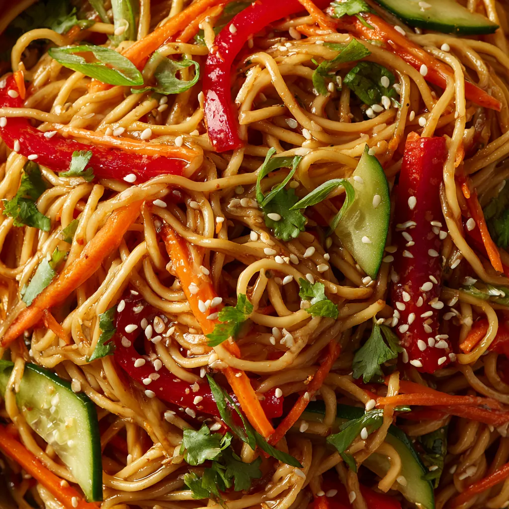 A bowl of cold sesame noodle salad.