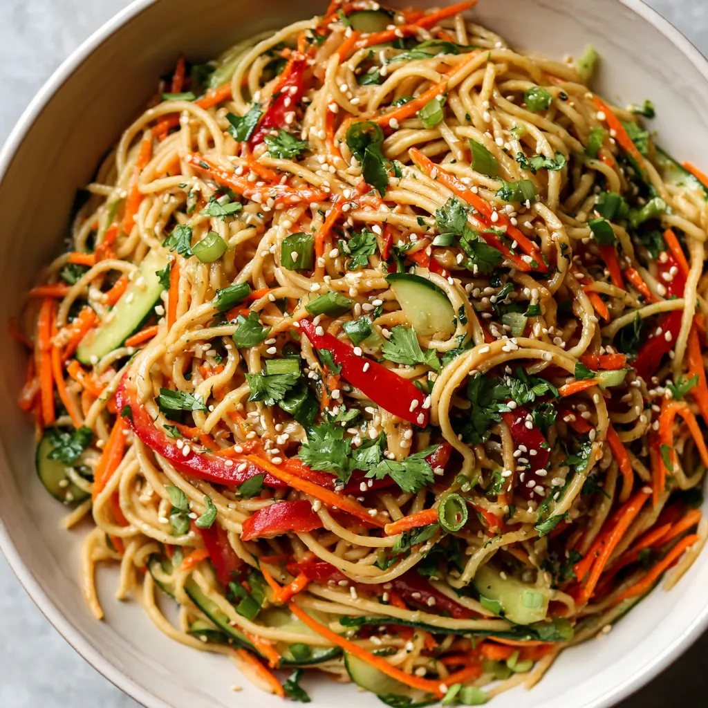A bowl of cold sesame noodle salad.