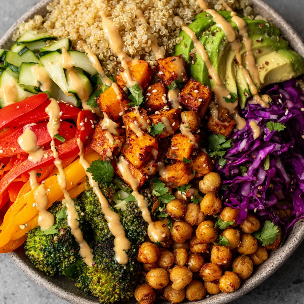 A colorful bowl of food with a variety of ingredients.
