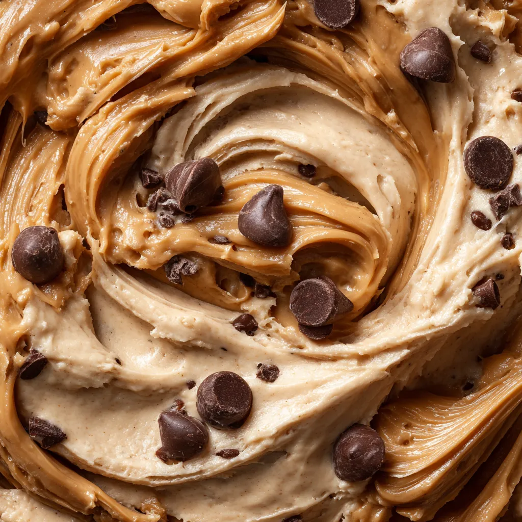 A close up of a cookie dough with chocolate chips.