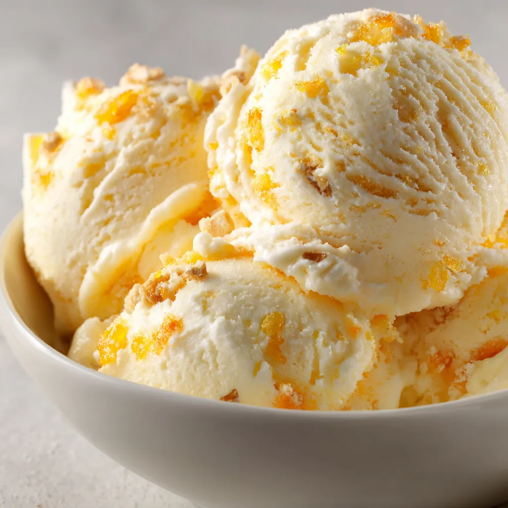 A bowl of Mirabelle Plum & Almond Sorbet.