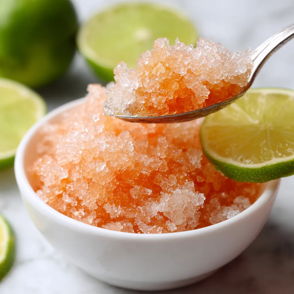 A bowl of granita with a spoon in it.