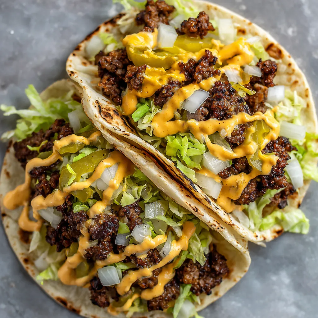 A close up of a delicious Big Mac Smash Taco.