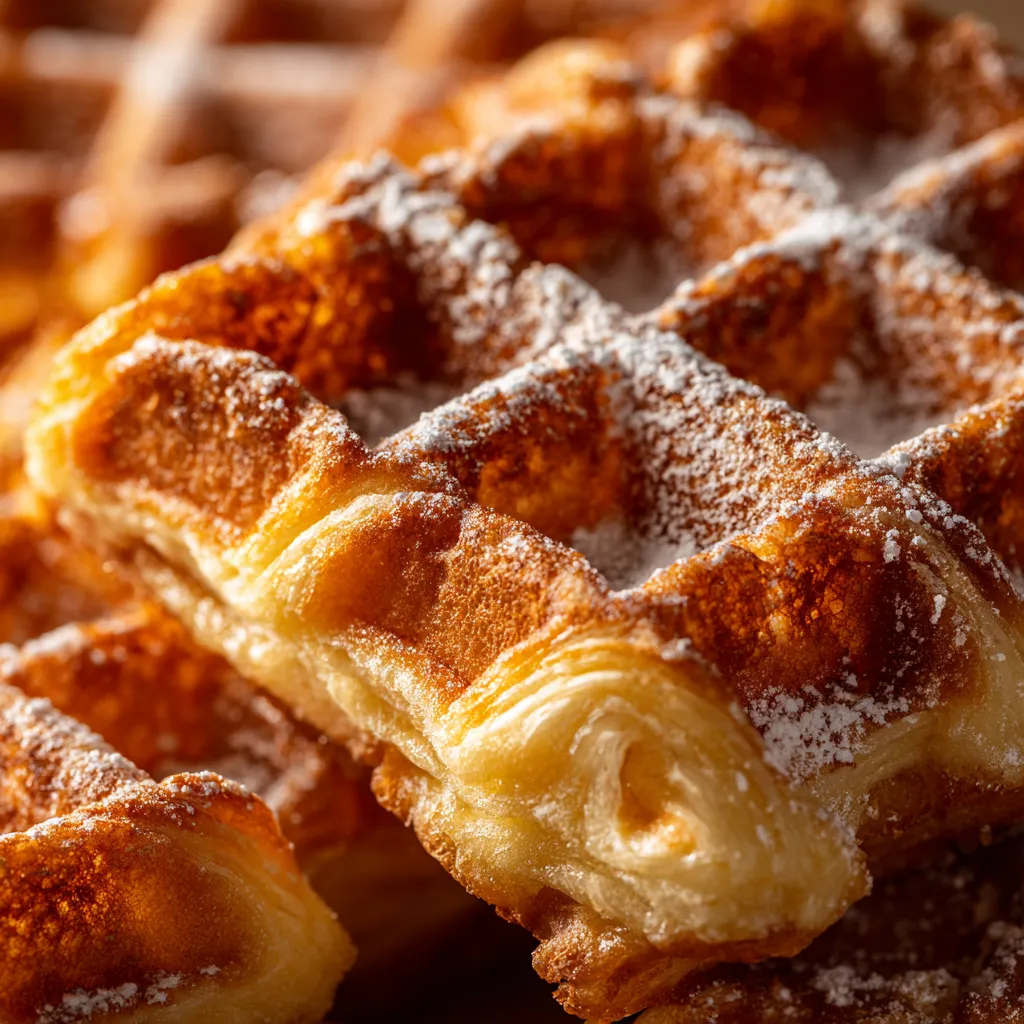 A close up of a croissant waffle.