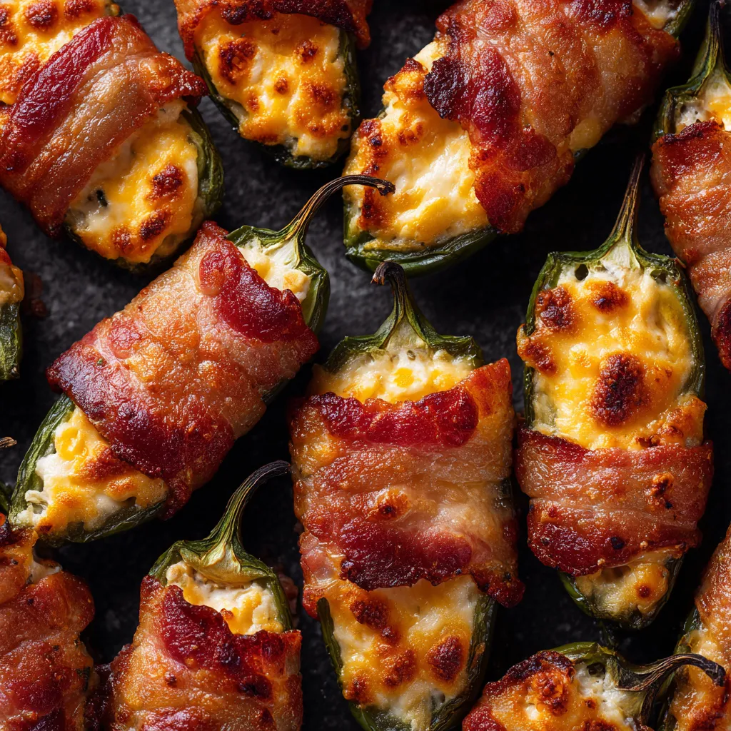 Bacon wrapped jalapeno poppers on a table.