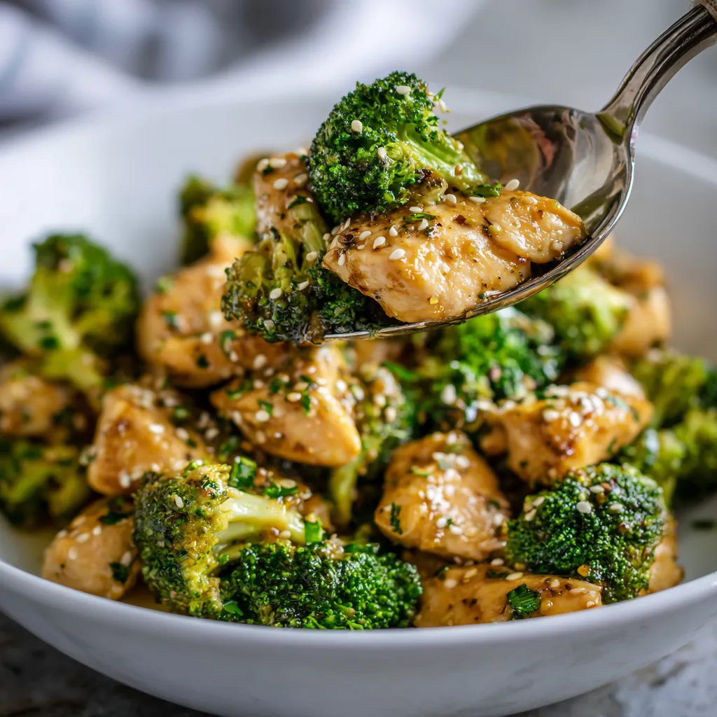 A bowl of garlic butter chicken and broccoli.