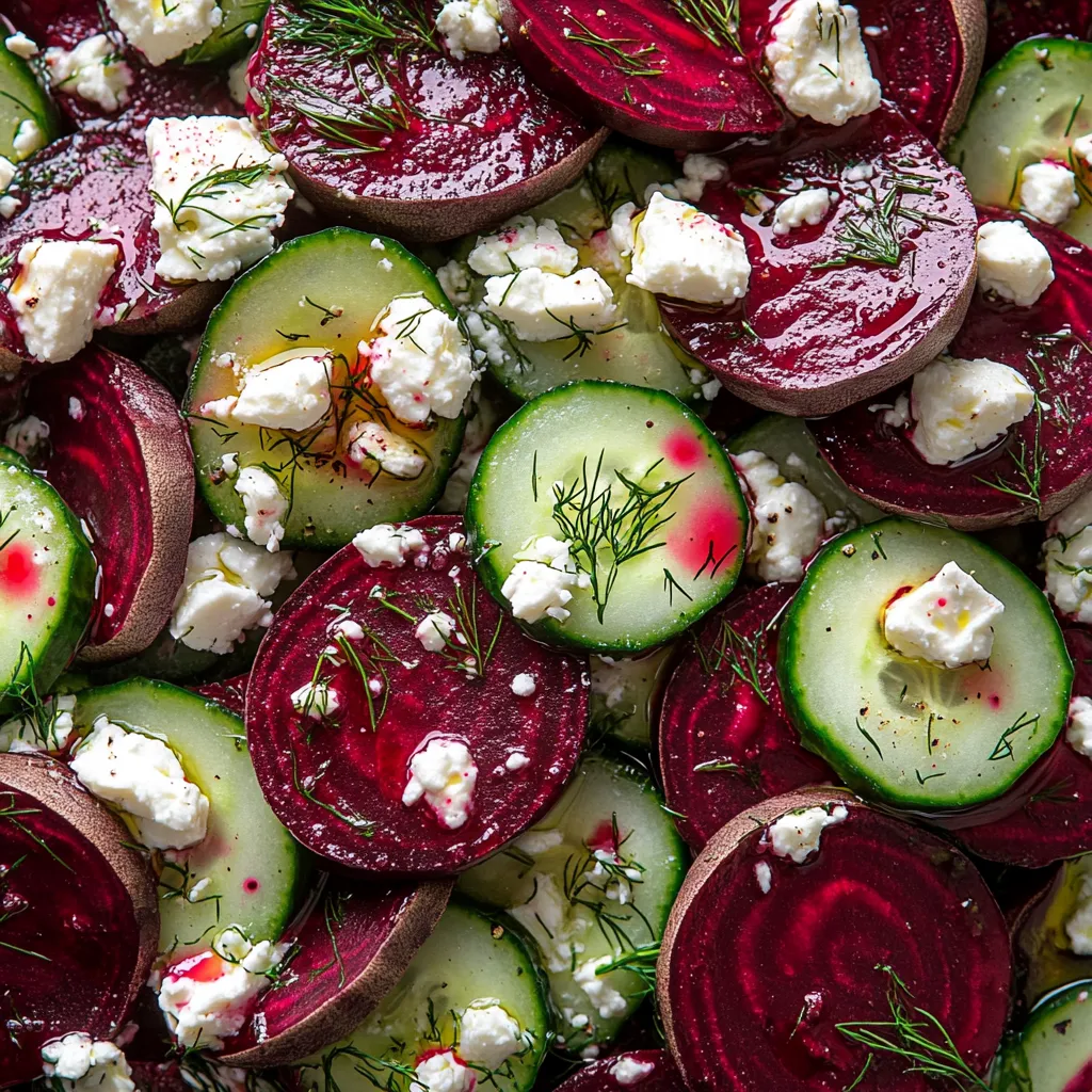 A salad made with beets, cucumbers, and feta cheese.