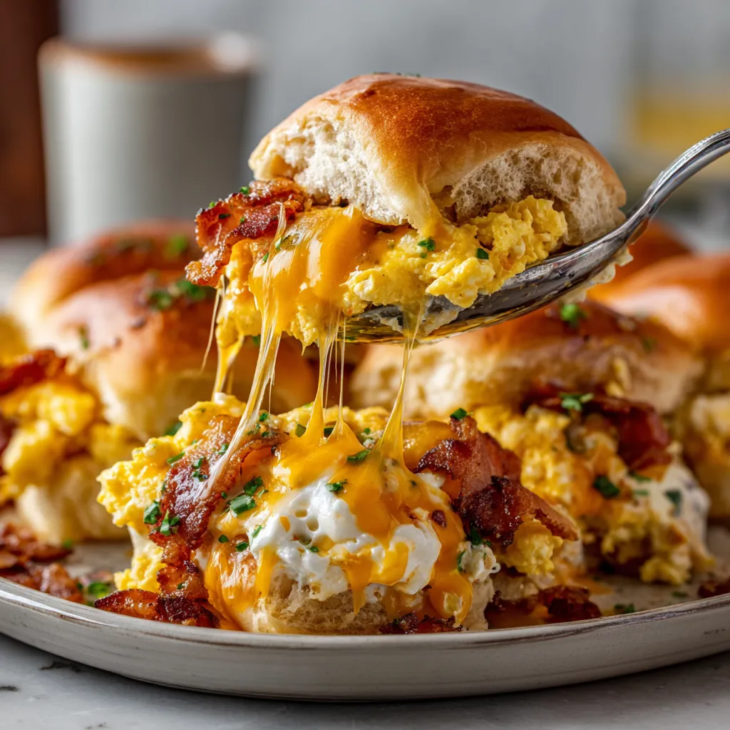 A plate of bacon, egg and cheese sliders.