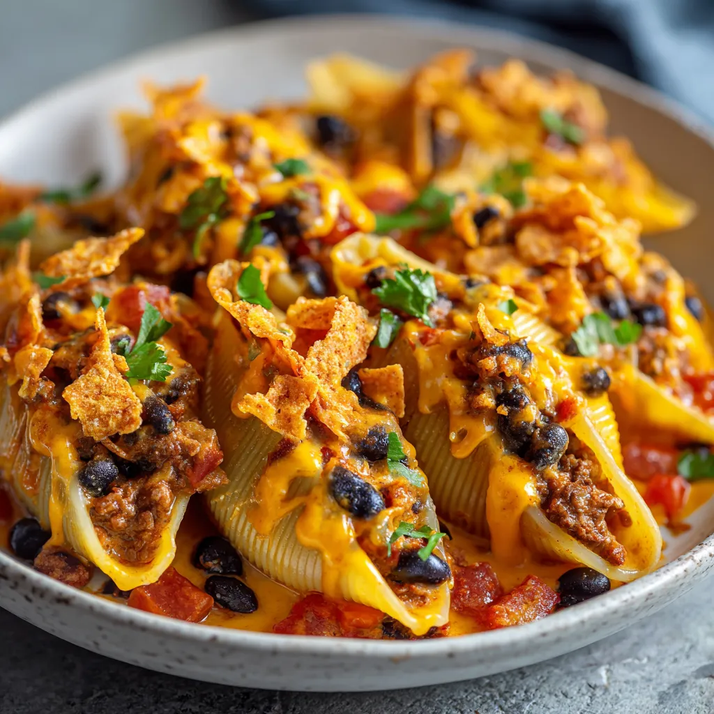 A plate of nacho cheese stuffed shells.