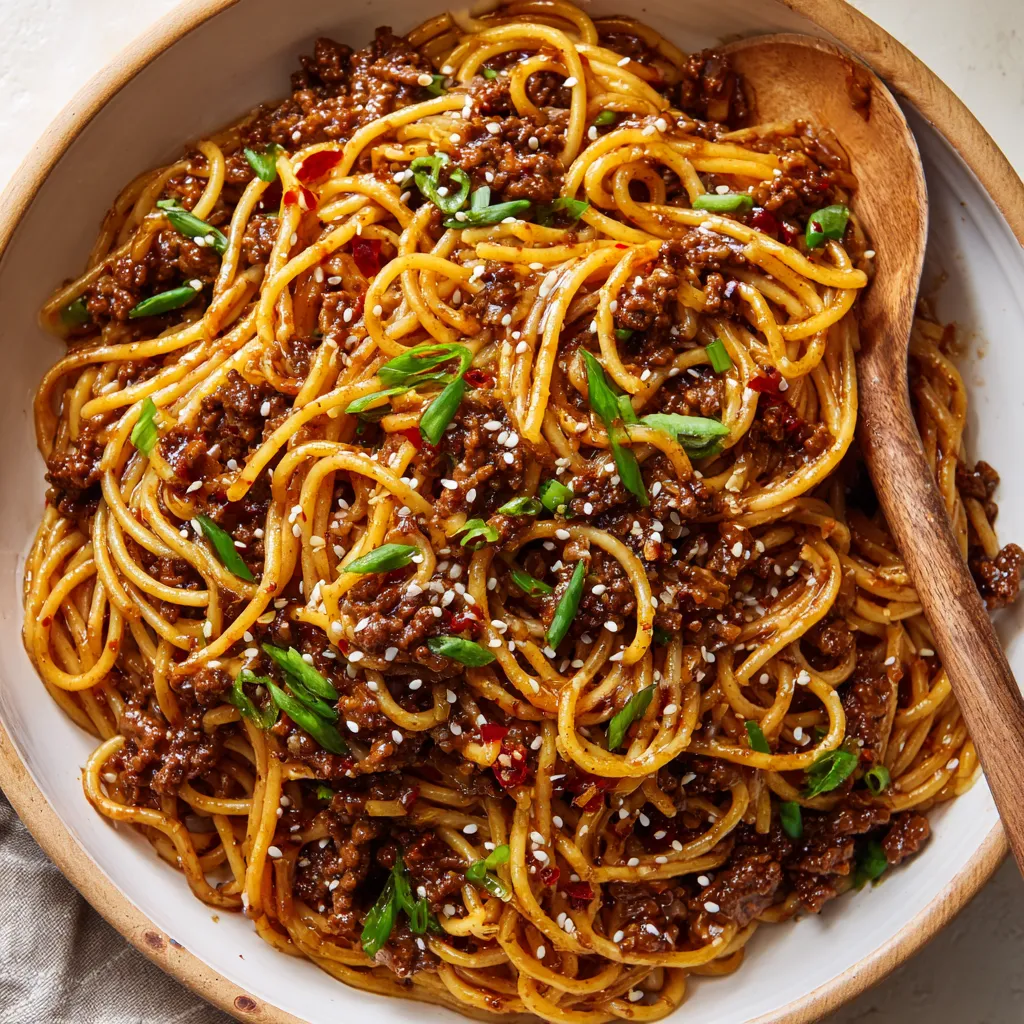 A bowl of spaghetti with meat and sauce.