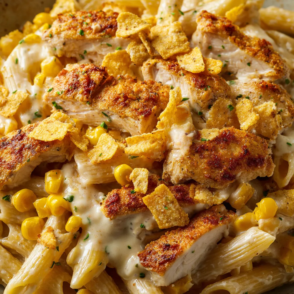 A plate of food with chicken and pasta.