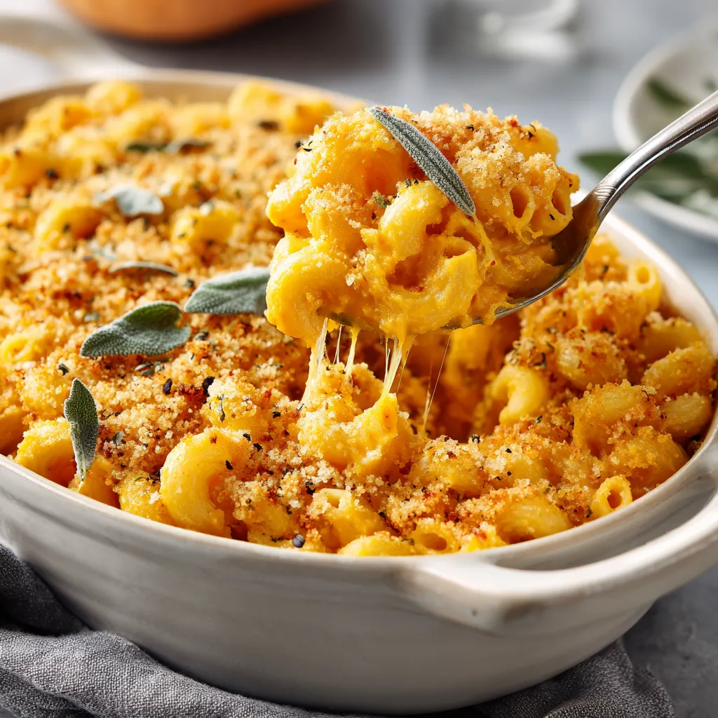A spoon is in a bowl of mac and cheese.