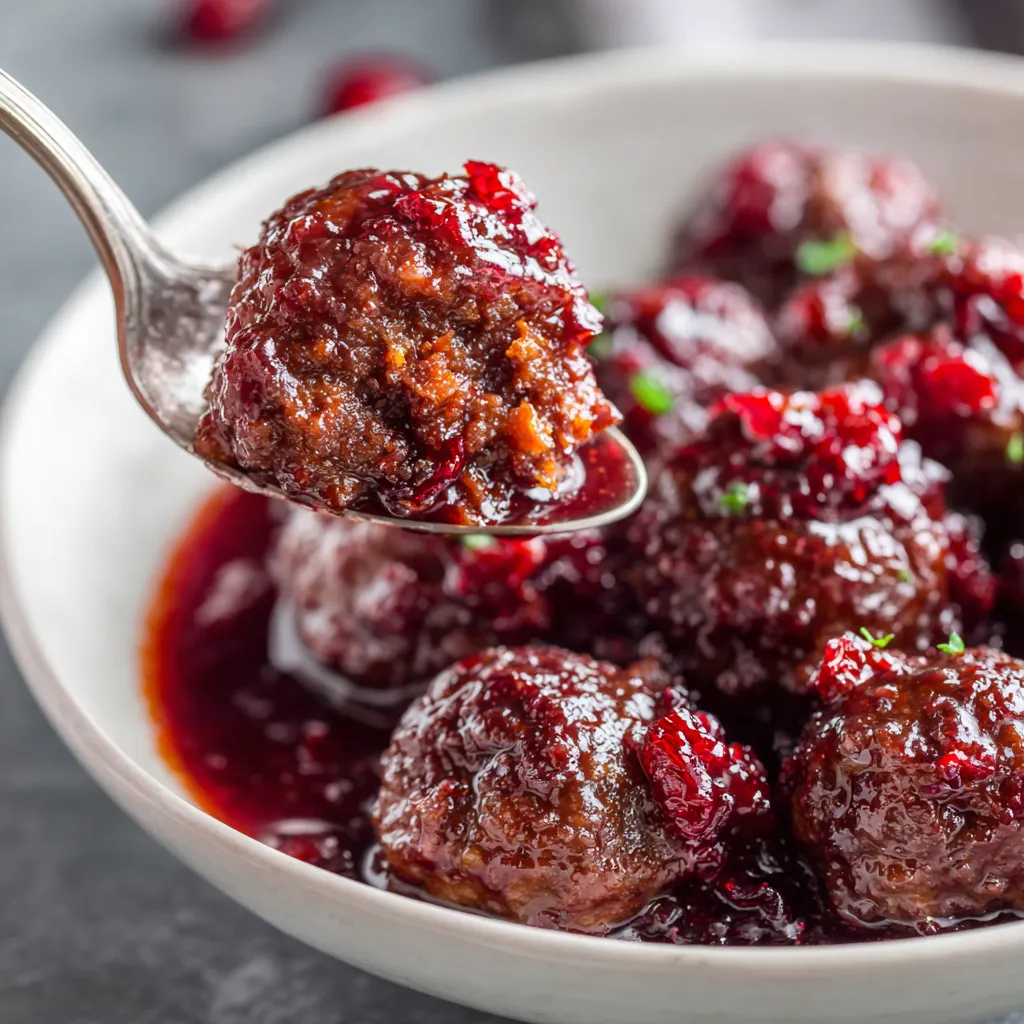A bowl of cranberry orange glazed meatballs.
