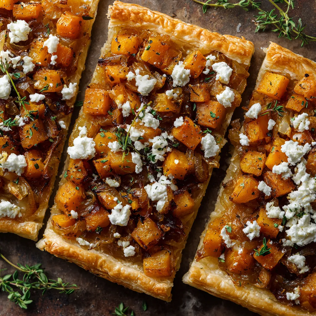 A savory butternut squash and goat cheese tart.