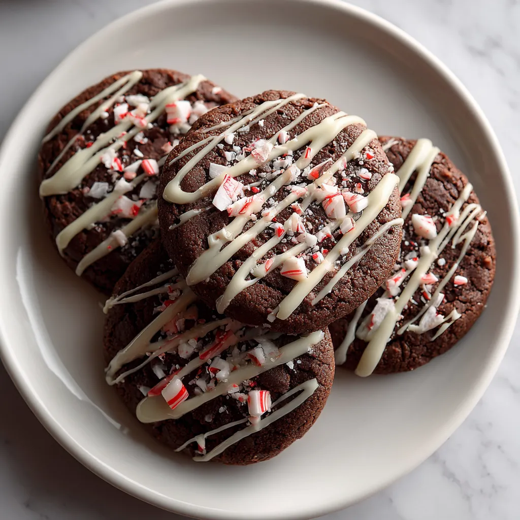 A plate of chocolate peppermint bark cookies.
