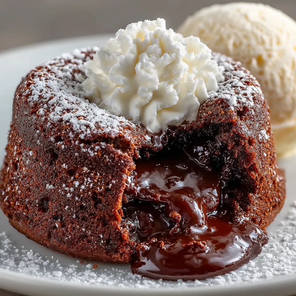 A chocolate lava cake with white frosting.