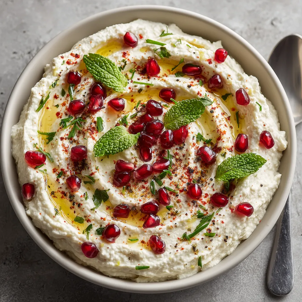 A bowl of pomegranate and feta cheese dip.