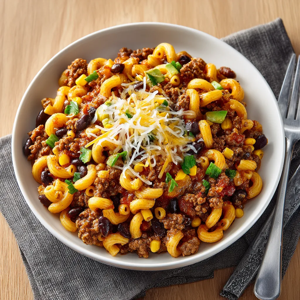 A bowl of beef and pasta.