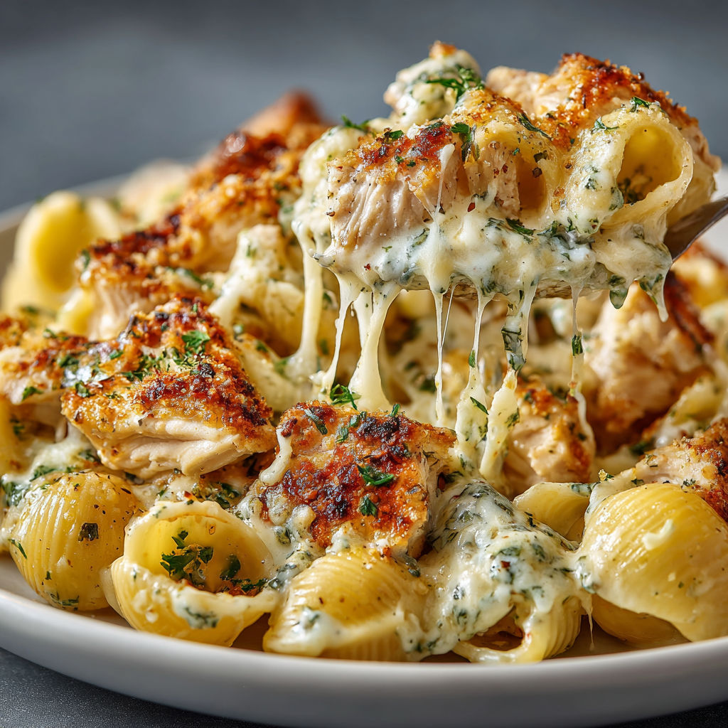A plate of food with chicken and pasta.