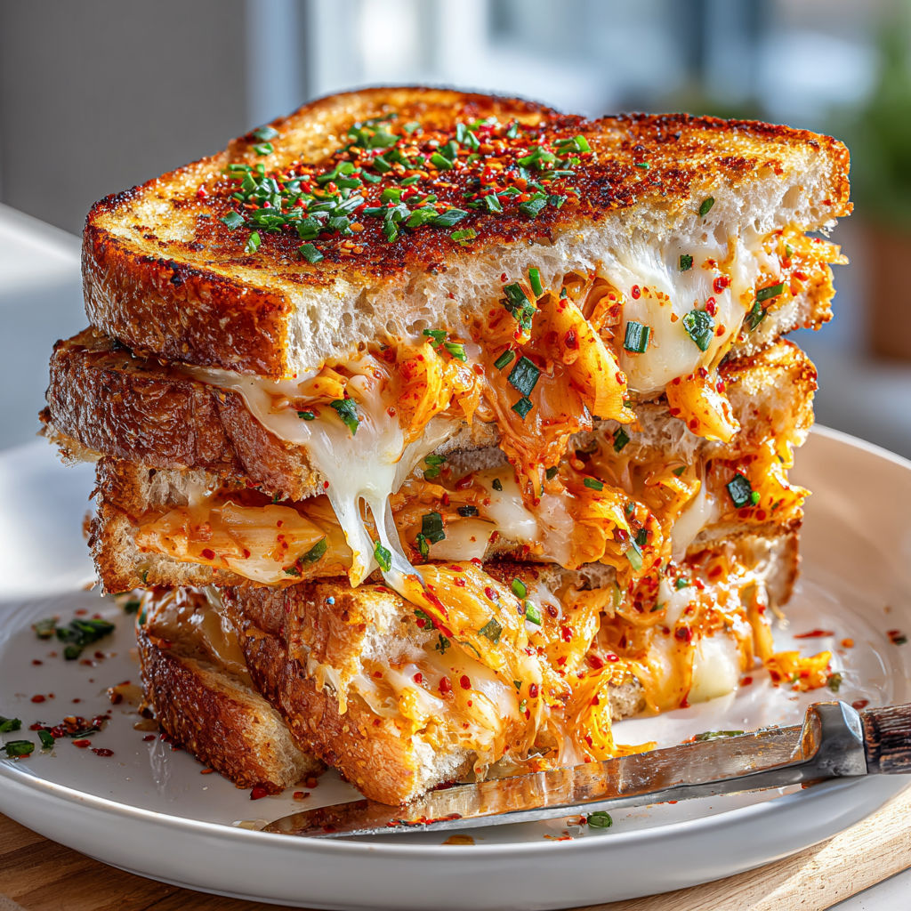 A sandwich with a spicy kimchi filling.