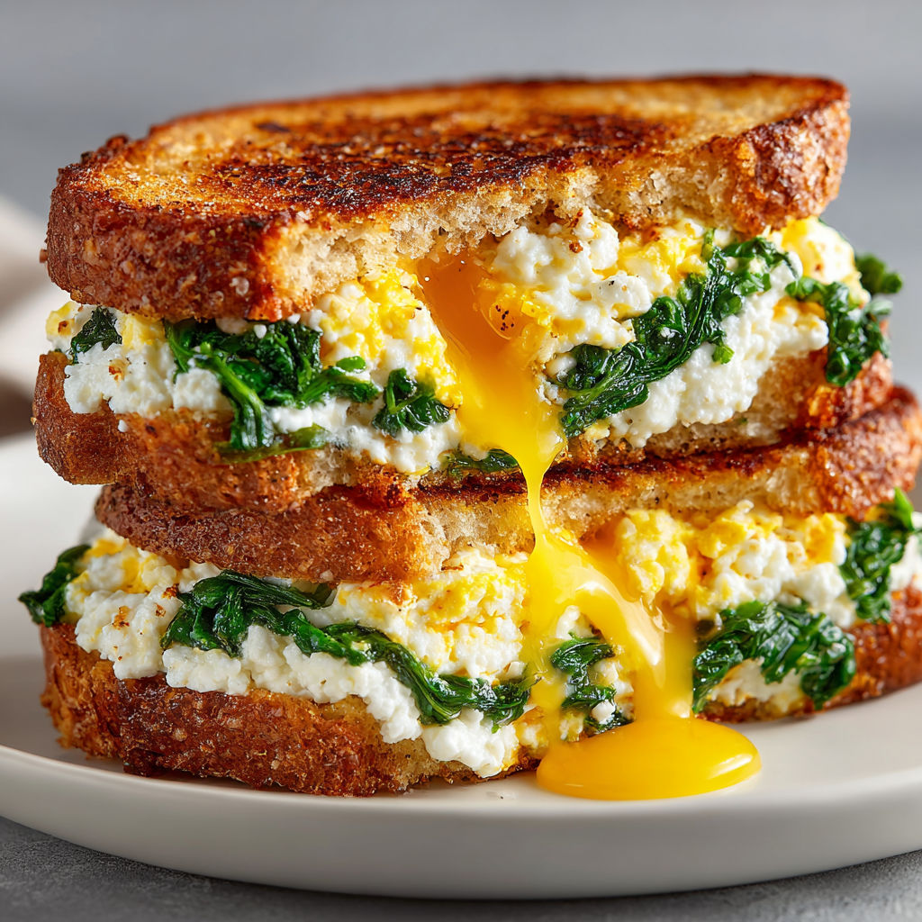 A sandwich with spinach and feta cheese on top.