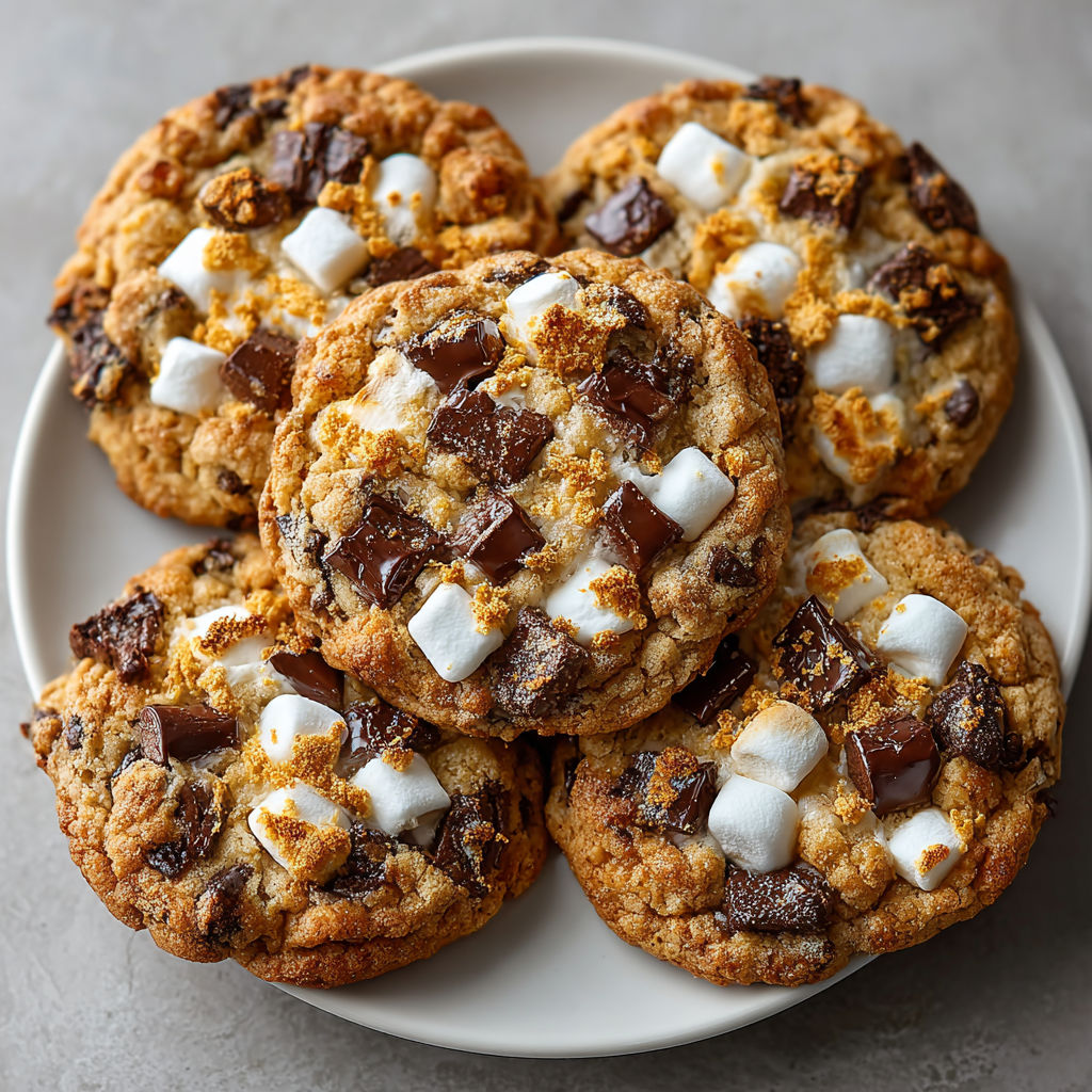 A plate of cookies with marshmallows on top.