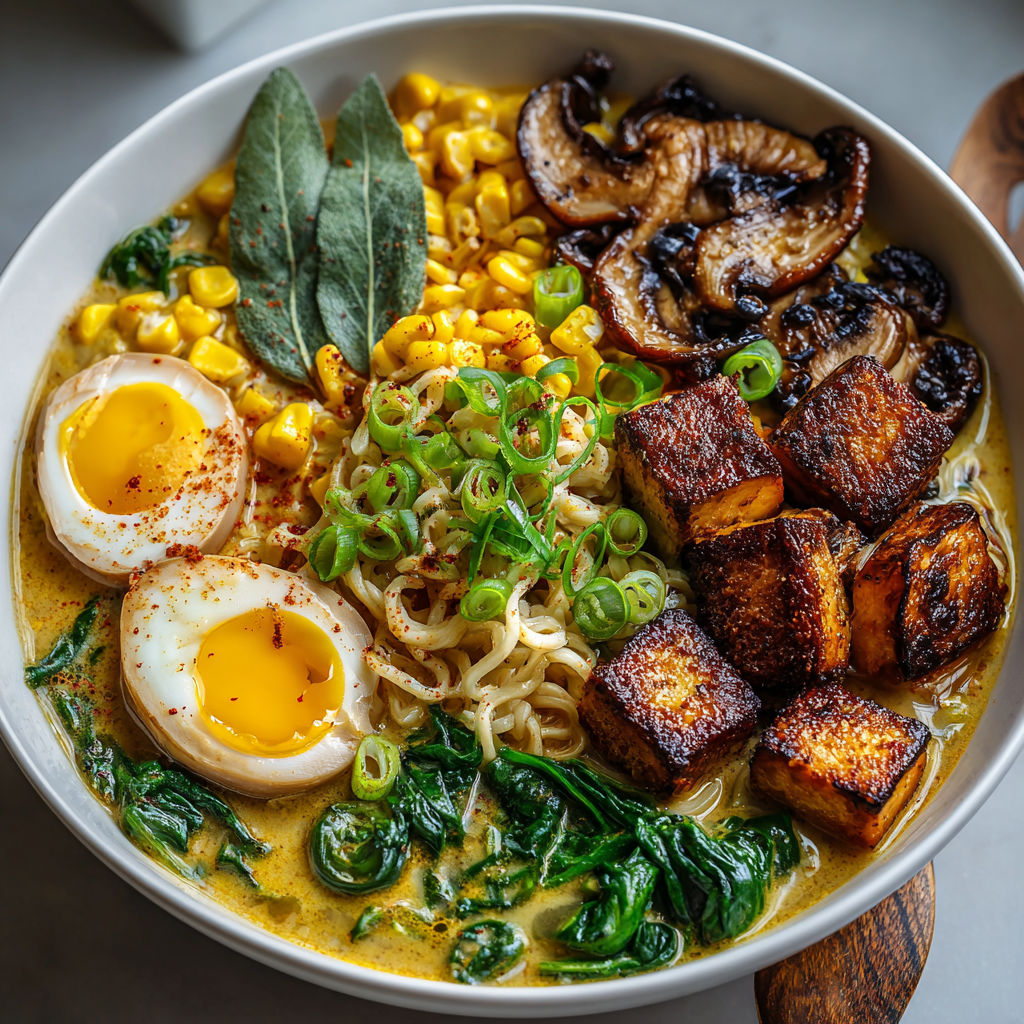 A bowl of food with eggs, mushrooms, and corn.