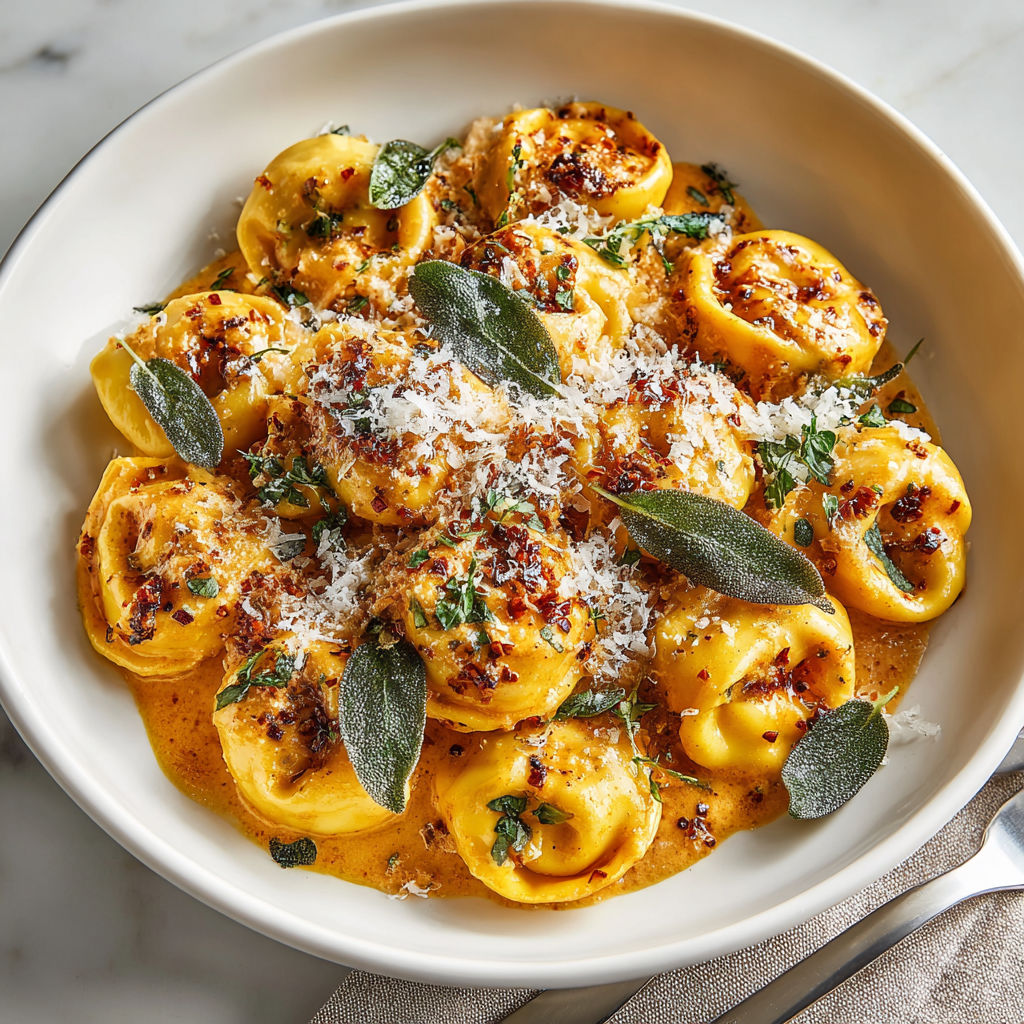 A bowl of pasta with a green herb on top.