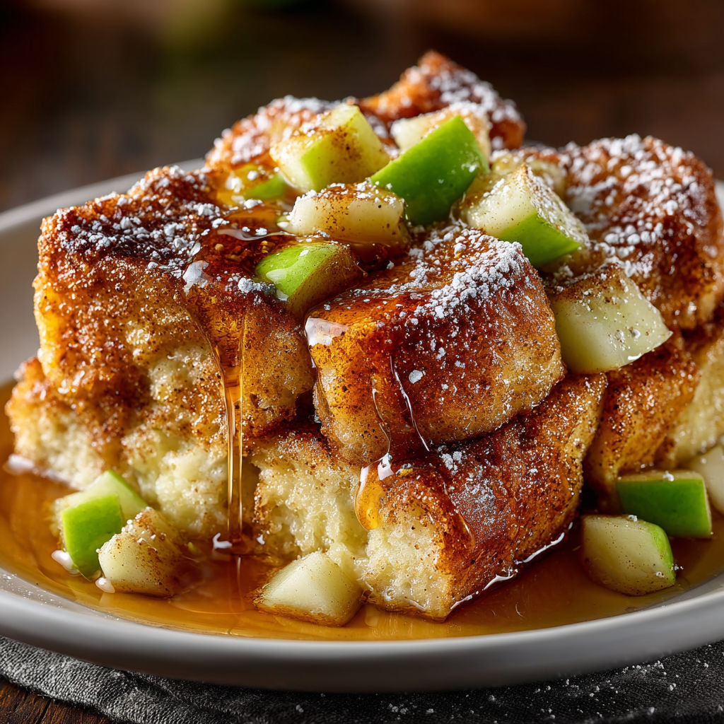 A delicious looking apple cinnamon french toast casserole.