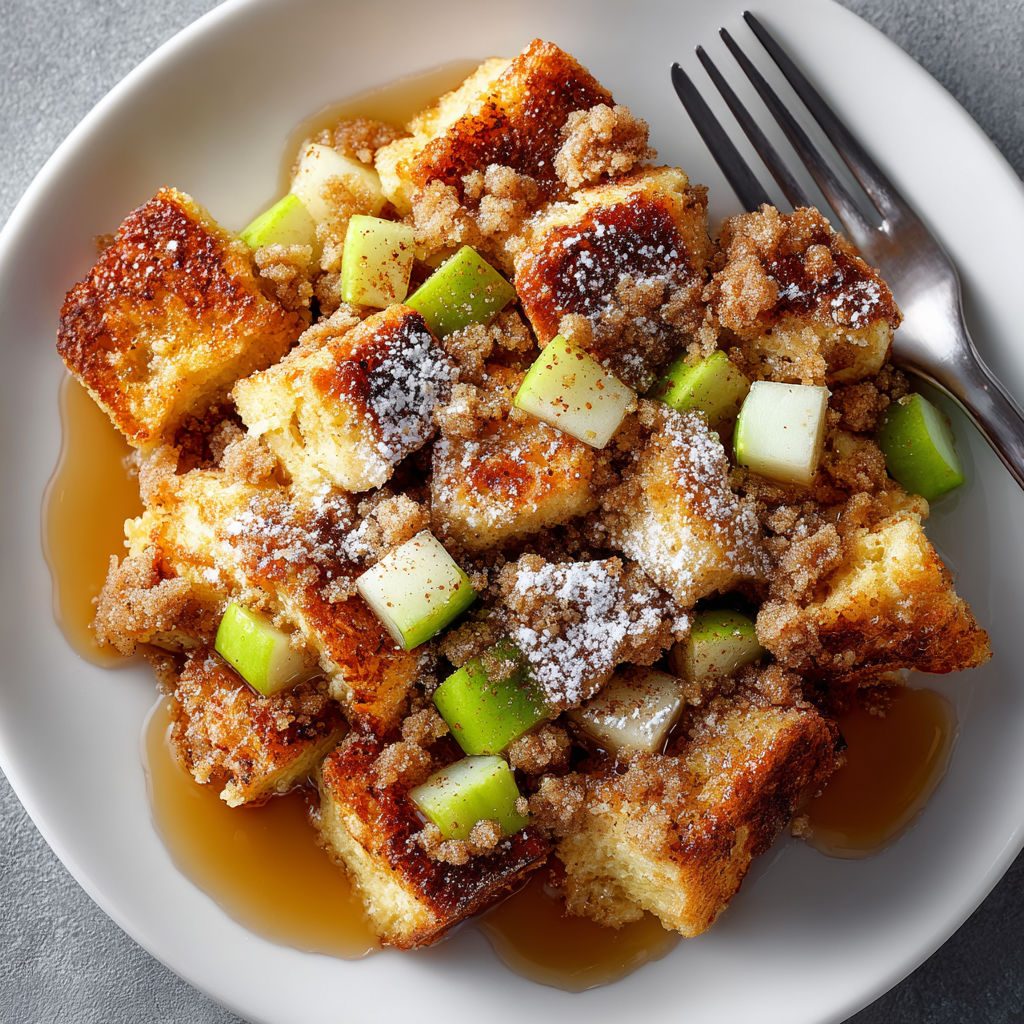 A plate of French toast with apples and cinnamon.